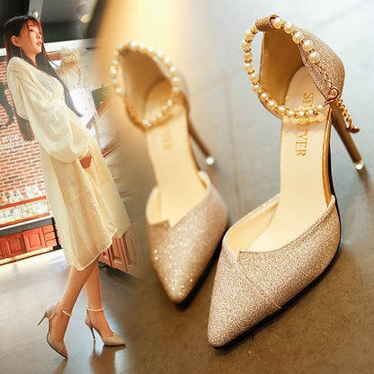 women pumps pearl bead High Heels shoes