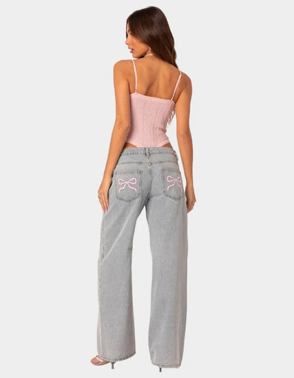 Ballet-Inspired Embroidered Wide-Leg Jeans