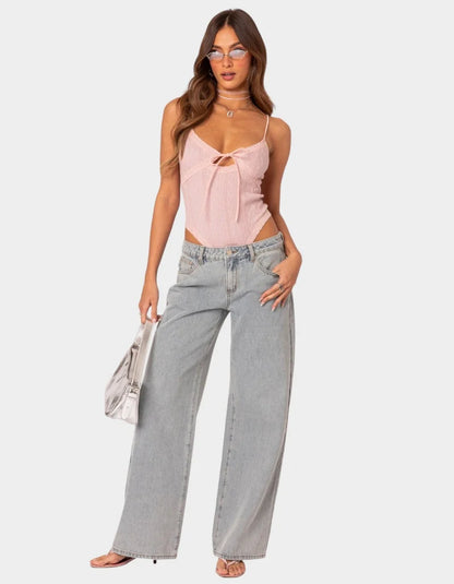 Ballet-Inspired Embroidered Wide-Leg Jeans