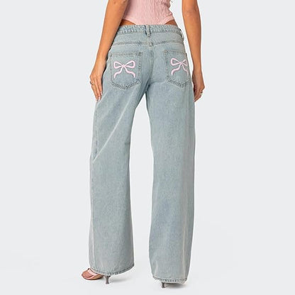 Ballet-Inspired Embroidered Wide-Leg Jeans